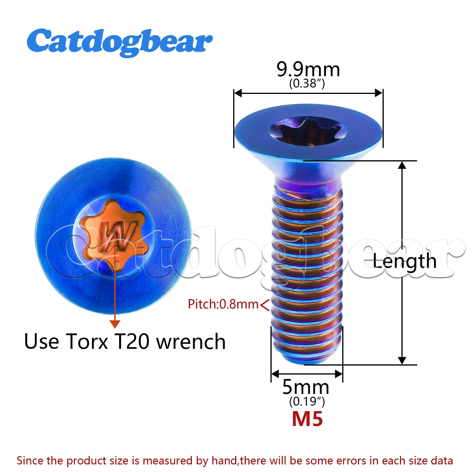 Catdogbear 4PCS Titanium Bolts  M5x 10 12 15 20 25 30 35 40mm Torx Screws For Motorcycle Bicycle