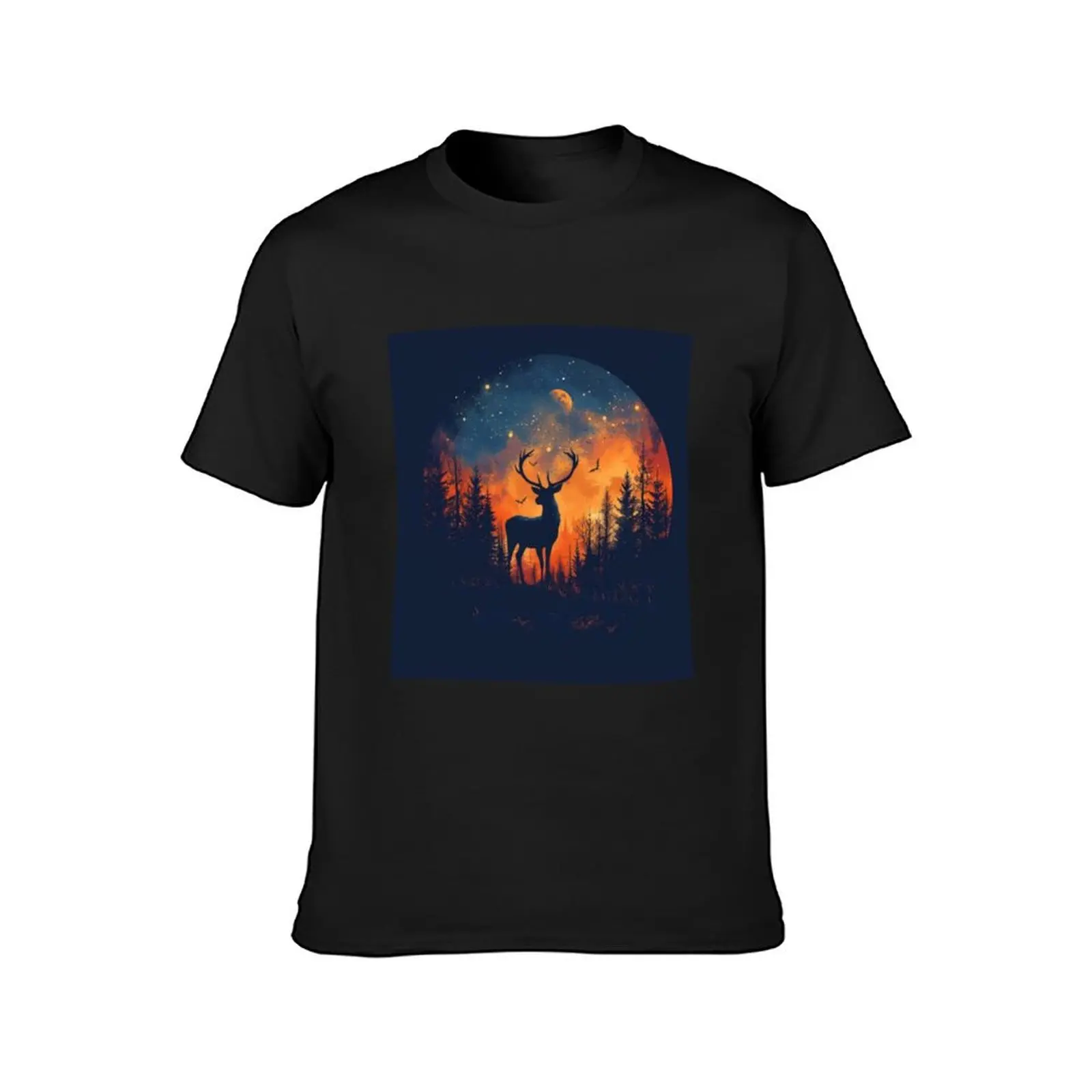 Twilight Antlers, Dusk Deer Silhouette, Horizon Horns Tee, Gift T-Shirt plain customs black t shirts for men