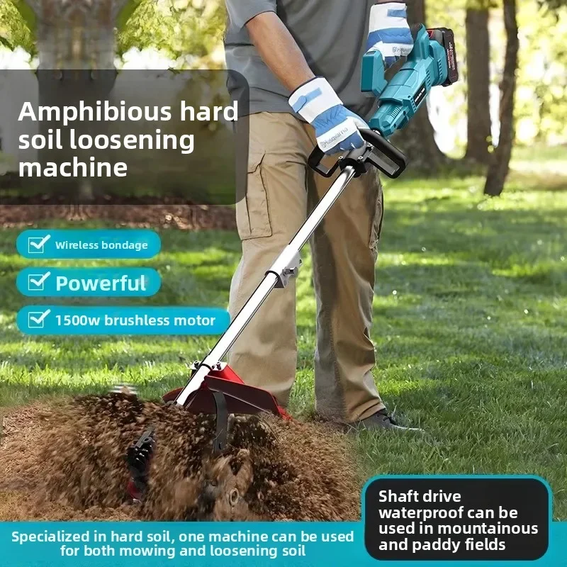 Hard soil handheld lithium battery micro-tiller, scarifier agricultural tiller