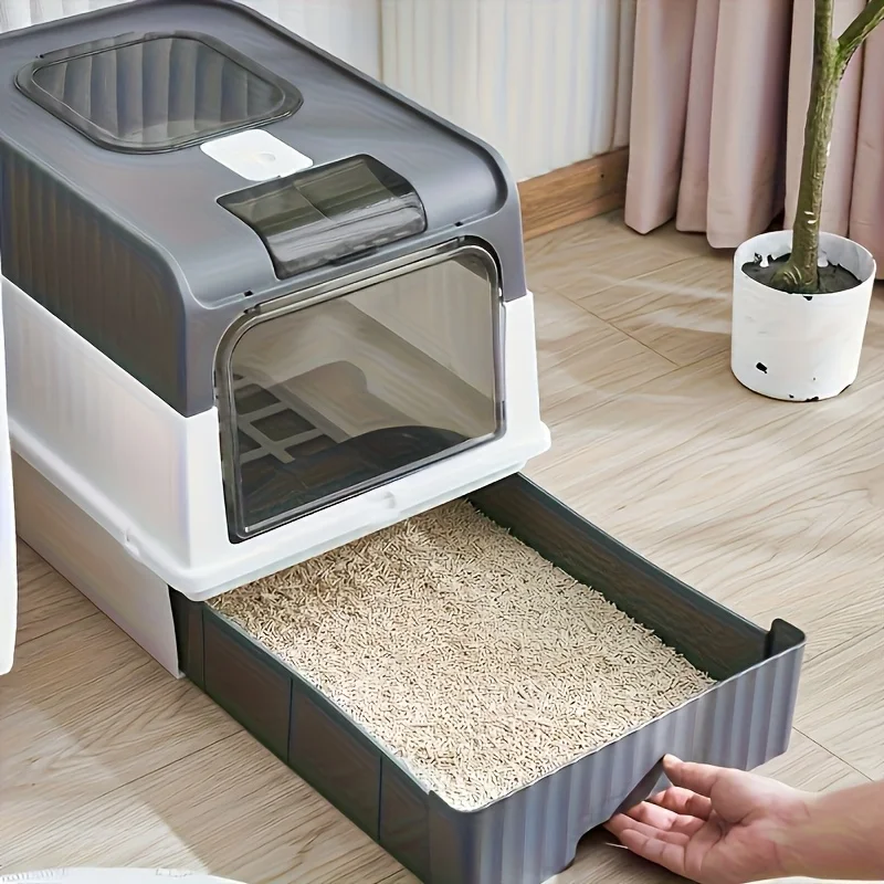 Full Enclosure Detachable Drawer Style Cat Litter Box with Cat Litter Scoop Included view 6