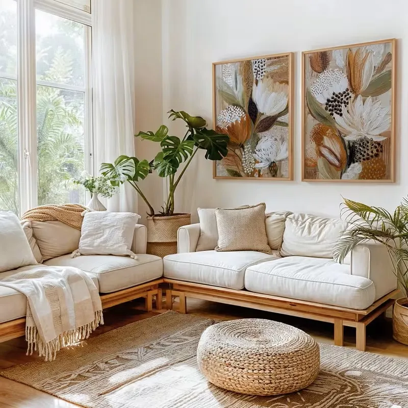 Retro 2pcs Posters Bohemian Style Plant Canvas Abstract Floral Prints Modern Minimalist Interior Home