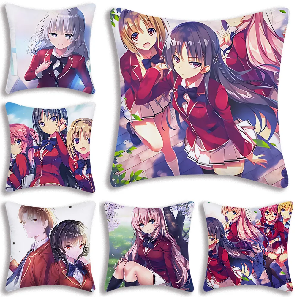 Anime Classroom Of The Elite Pillow Covers Cartoon Sofa Decorative Home Double-sided Printing Short Plush Cute Cushion Cover