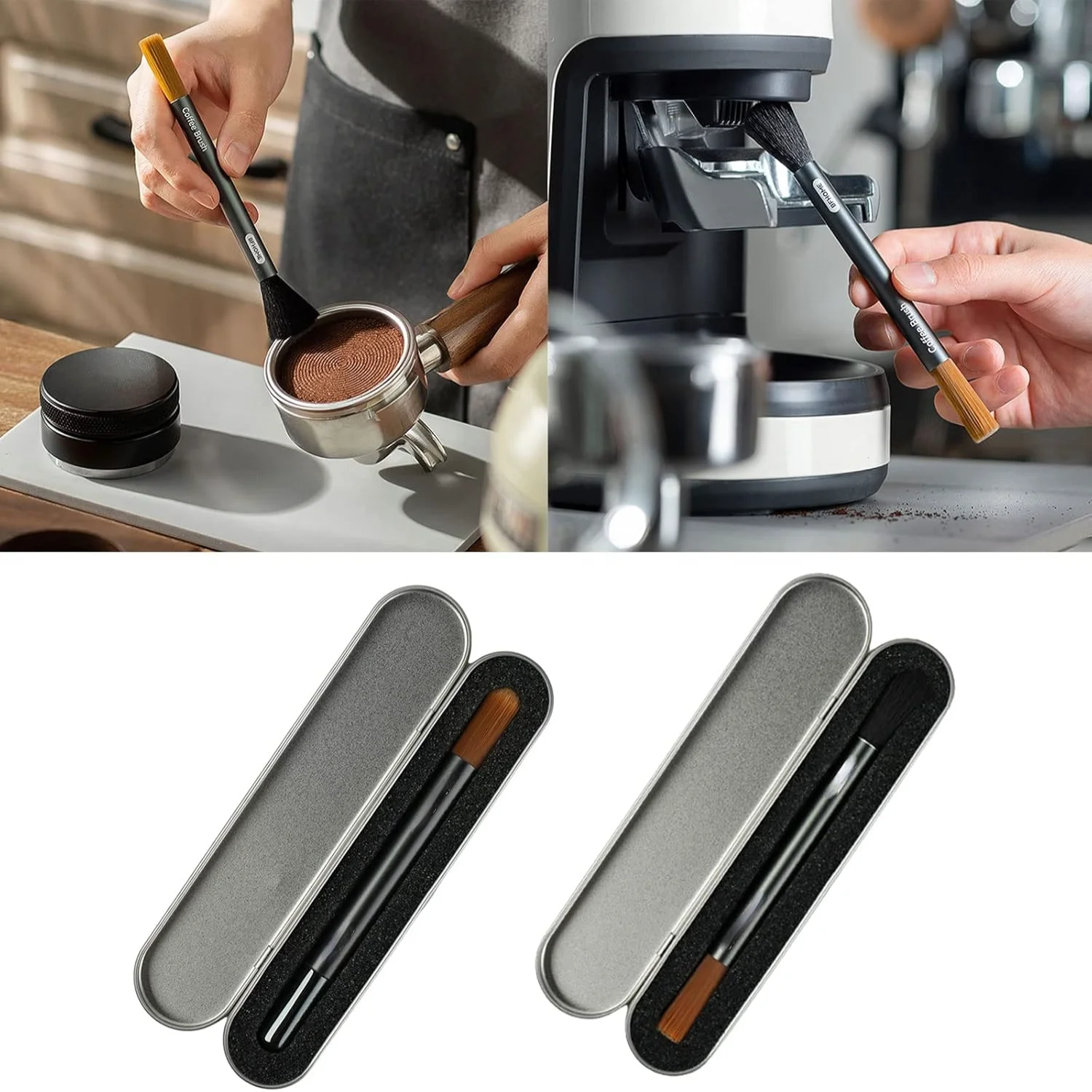 Aluminum Handle Coffee Brush Brush Dusting Espresso Long Handle Brush For Bean Grain Coffee