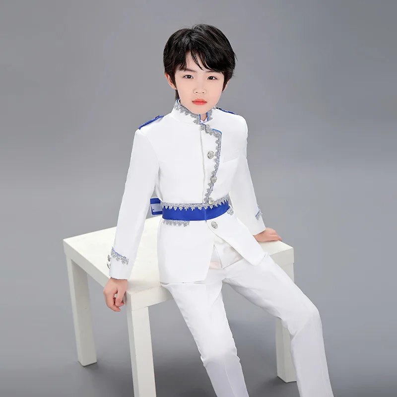 Kids White Court Stage Performance Costume European style Jacket Pants Clothing Set for Children's Day Boys Christmas Dress