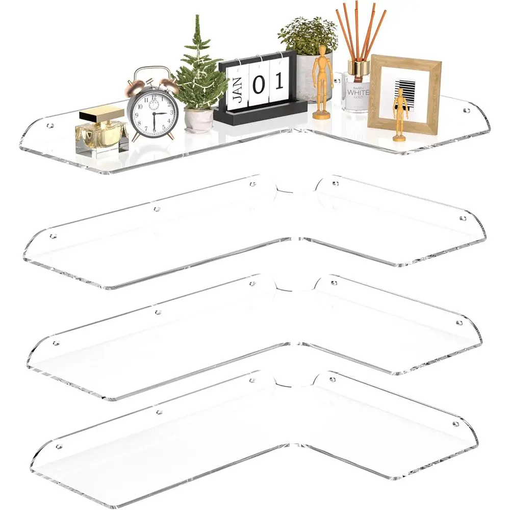 

Набор из 4 акриловых настенных полок 11,4x16 дюймов, прозрачные полки для декора дома, колонок, камер видеонаблюдения, туалетных принадлежностей, растений
