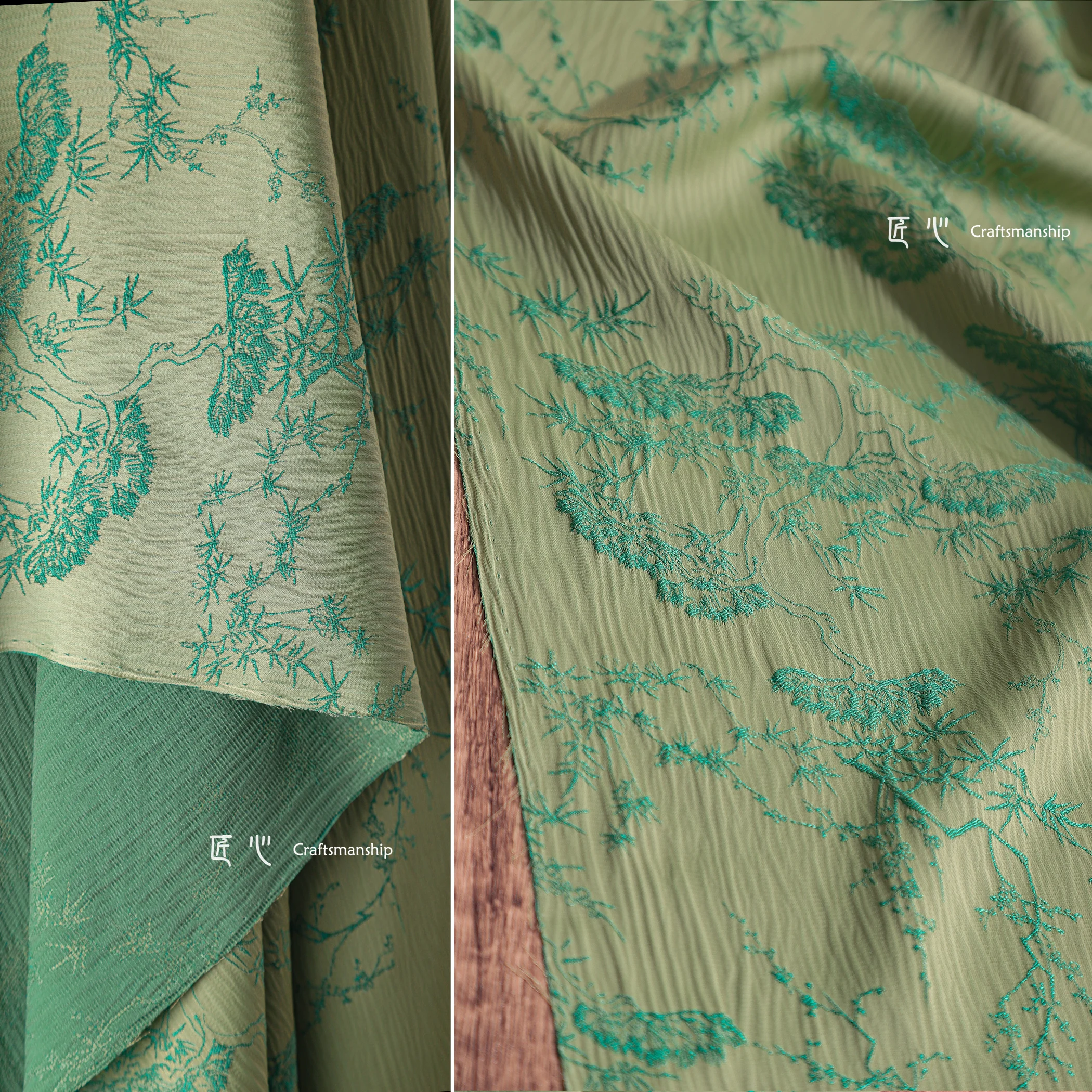 

Vintage 3D Green Jacquard Fabric Cloth for Cheongsam Creative Clothing Curtain Bag Coat DIY Home Decoration Designer Fabrics