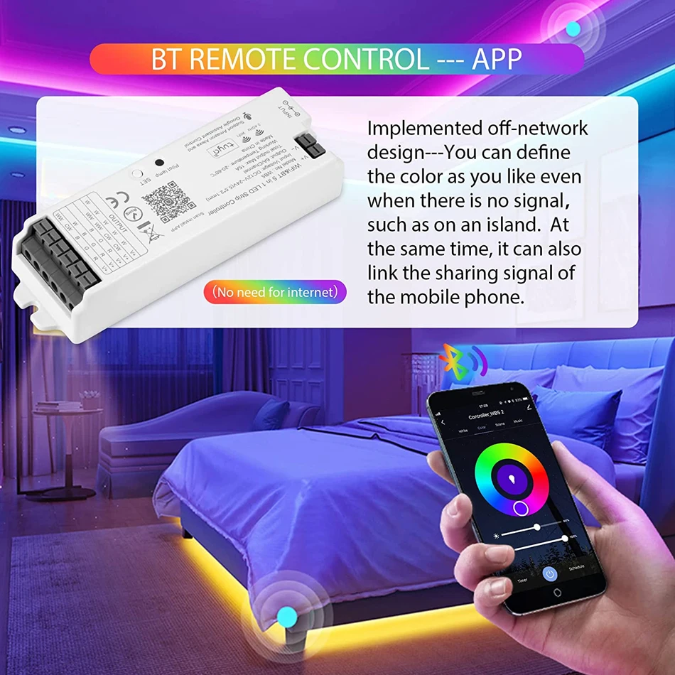 WiFi 5 in1 LED contorller Tuya APP BT Control DC12V 5050 RGBW taśma oświetlająca elastyczny pasek + zasilacz 5m 30m zestaw