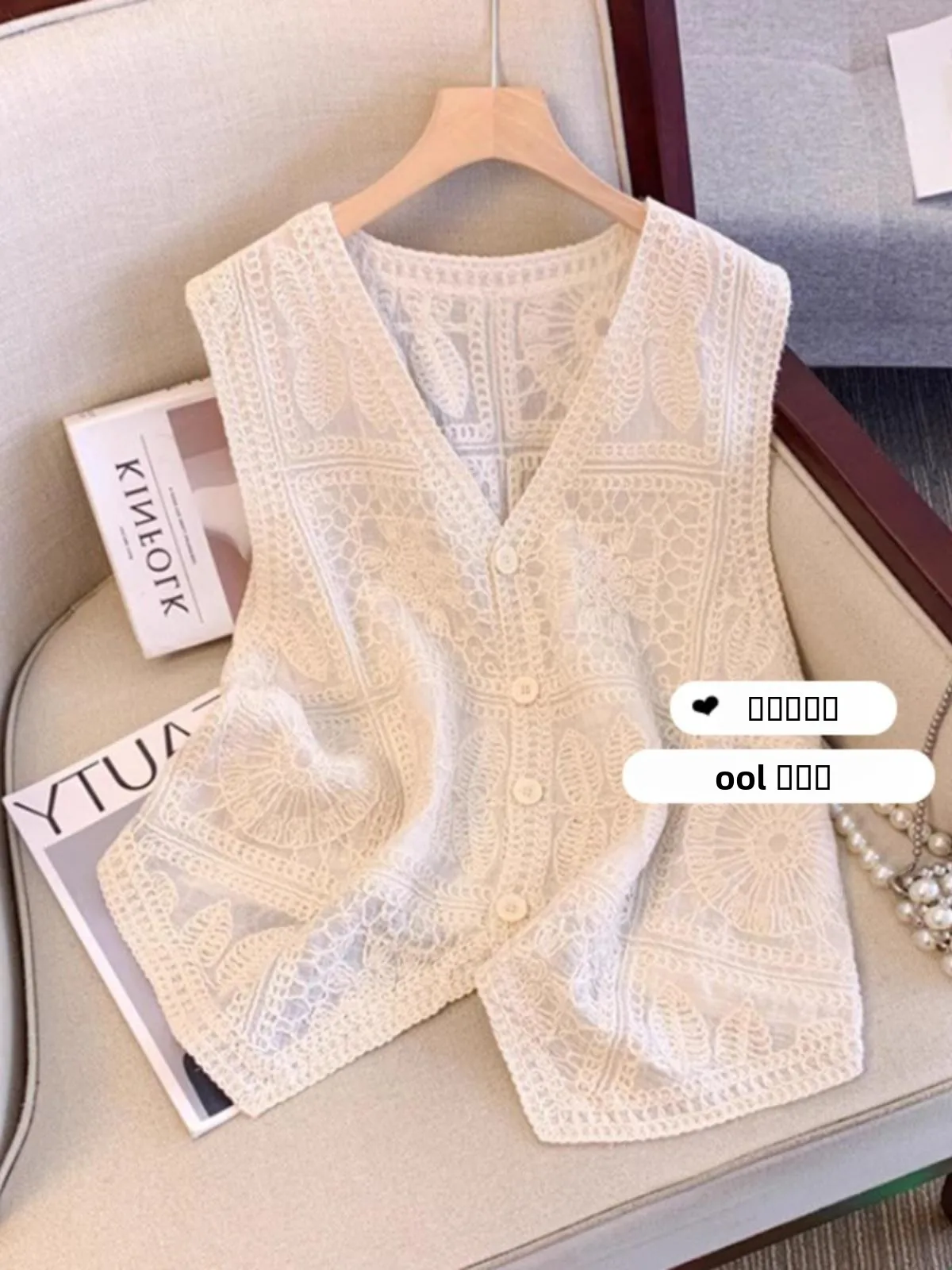 

n Hollow out Hook Flower Women's Vest Jaet Summer New Sle Svel Outerwear Cardigan Faion Ladies' Vest