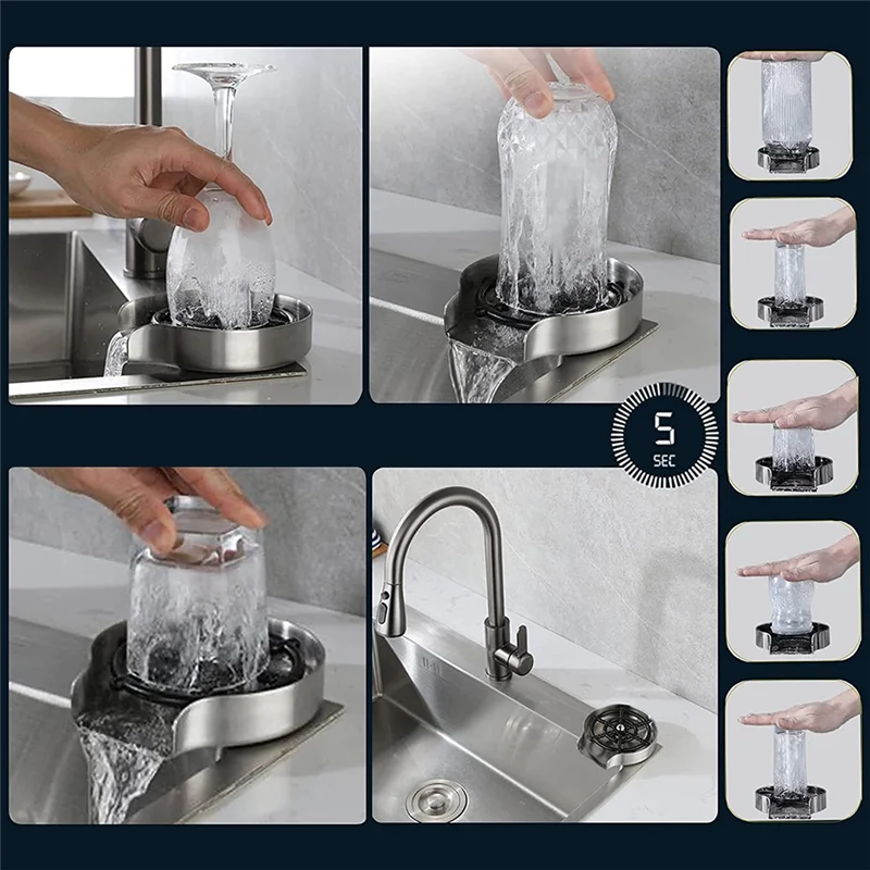 Automatic Glass Rinser Cup Washer for Sink, Sink Glass Rinser, - Sink Cup Rinser, Bottle Washer for Sink, Cup Cleaner