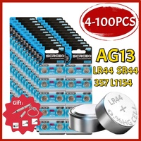 4-100PCS AG13 LR44 A76 1.55V Button Batteries for Watch Toys Remote L1154 SP76 Pila SR44 LR1154 357 Cell Coin Alkaline Battery