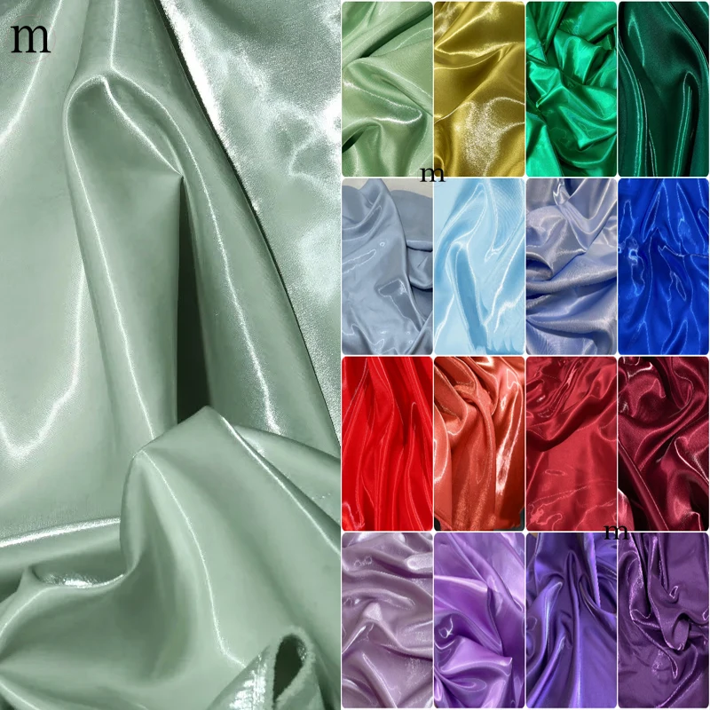 Dusty Sage Luxury Glossy Liquid Satin Metallic Fabric Solid Color Crystal Silk Satin Wedding Gift Clothing Designer Fabrics