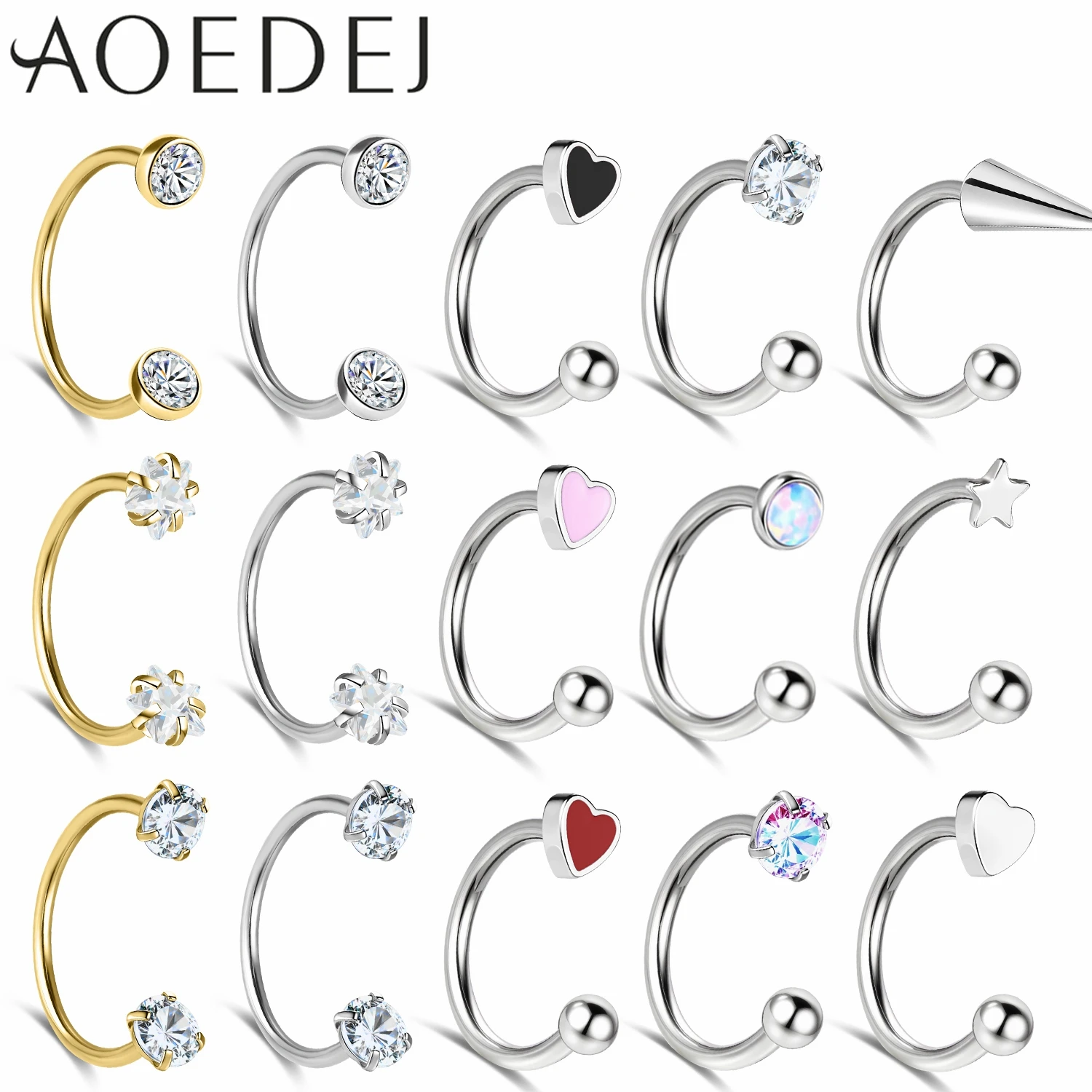 AOEDEJ 1 PC 18G/16G Stainless Steel Septum Ring Women CZ Crystal 8/10/12MM Nose Rings Horseshoe Ear Helix Lip Piercings Jewelry