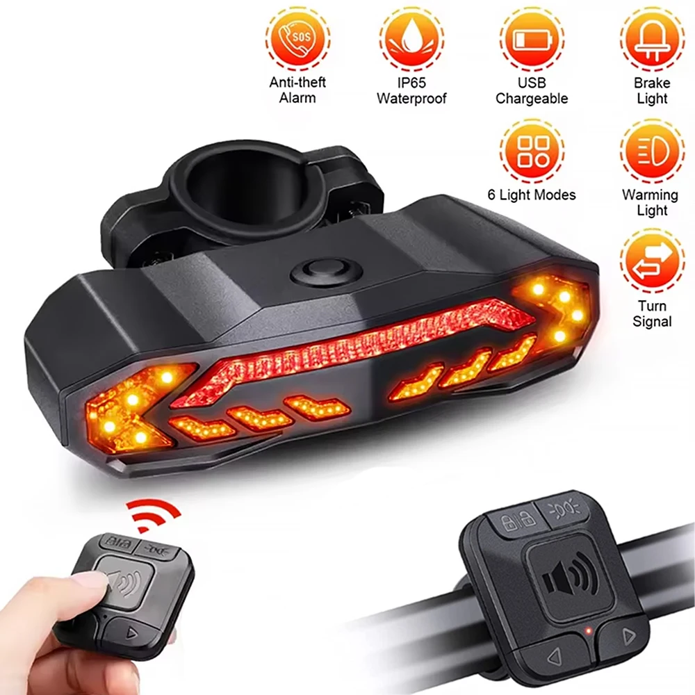 Bicycle Smart Auto Brake Taillight Bicycle Tail Light with Anti-theft Alarm Turn Signal Cycling Lamp USB LED Rear Light