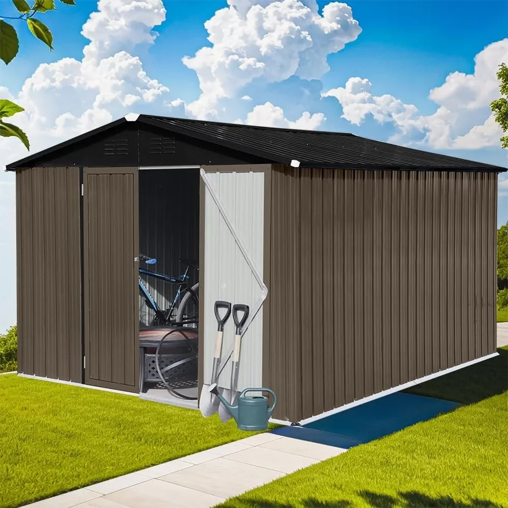 

8X6 FT Outdoor Storage Shed, Steel Utility Tool Shed Storage House with Hinged Door and Punched Vents