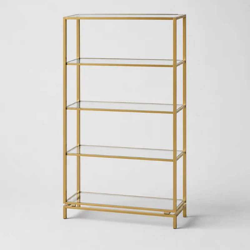 Premium Luxury Slender Lines Stainless Steel Frame Transparent Glass Panel Modular Shelving for Furniture Retailers