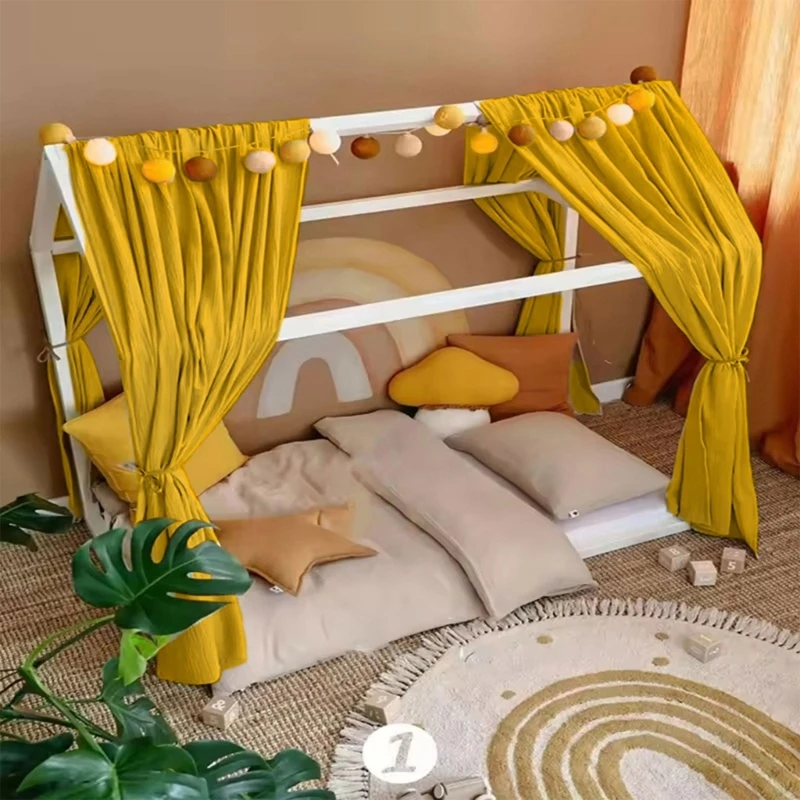 57EE Pack of 2pcs Baby Bed Canopy Cotton Bed Curtains for Infants Crib 350cm Long Toddlers Bedroom Decors Set