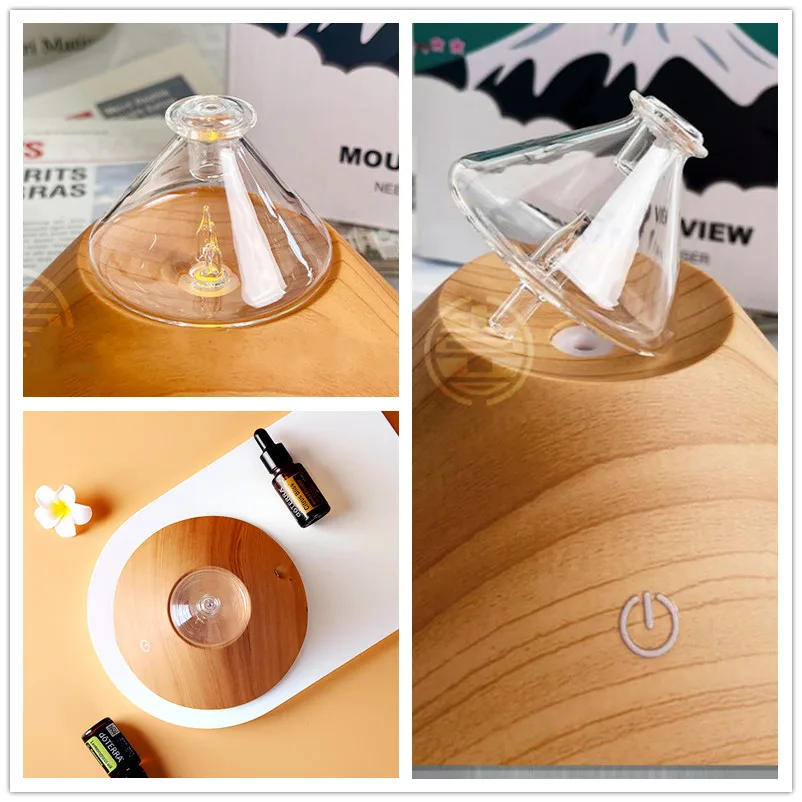 Waterless Nebulizing Essential Oil Diffuser USB Chargable Glass Aromatherapy Diffuser with Colorful LED Light for Home Office