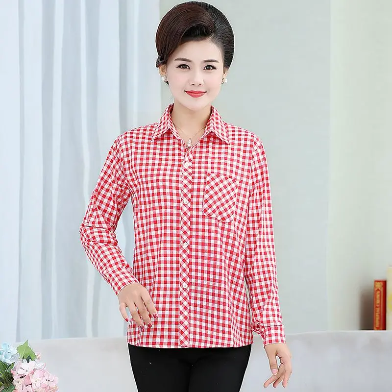 

2023 Spring New Chic Plaid Print Women's Single Breasted Basic Shirt Long Sleeve Button Up Slim Woman Blouse Clothing T165