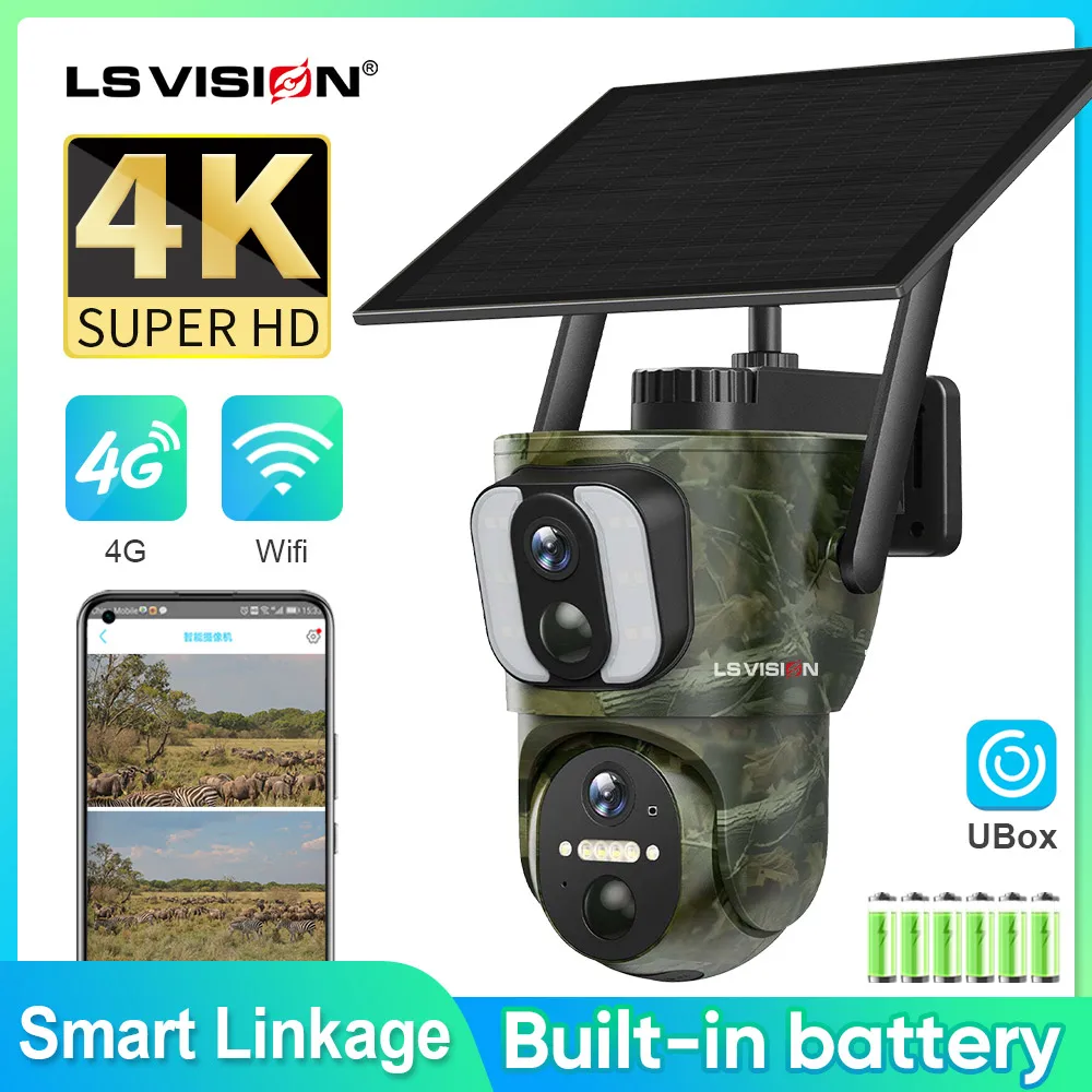 

LS VISION Solar Trail Cameras Outdoor 8mp 4K Dual Screen 4G/WiFi Cctv Camera with Night Vision Motion Activated Wildlife Hunting