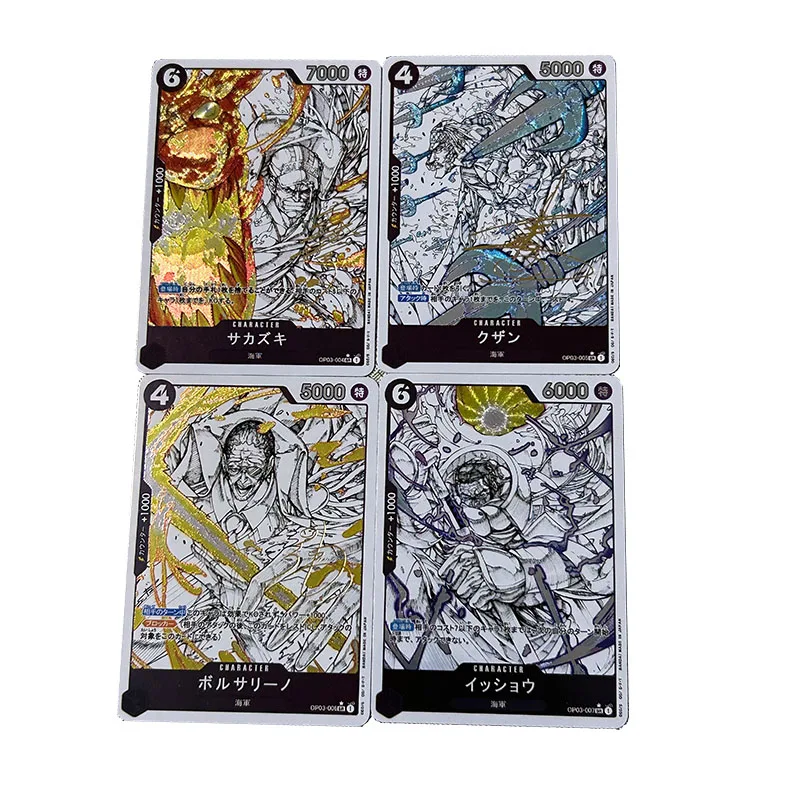 

Diy One Piece 4Pcs/set Borsalino Issho Sakazuki Kuzan Rare Anime Bronzing Collection Flash Card Cartoon Toys Christmas Gift