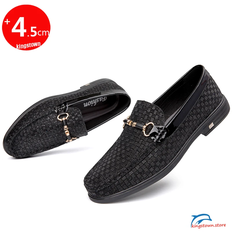 Loafers Men Business Leather Elevator Shoes Man Height Increase Insole 4.5CM Black British Lift