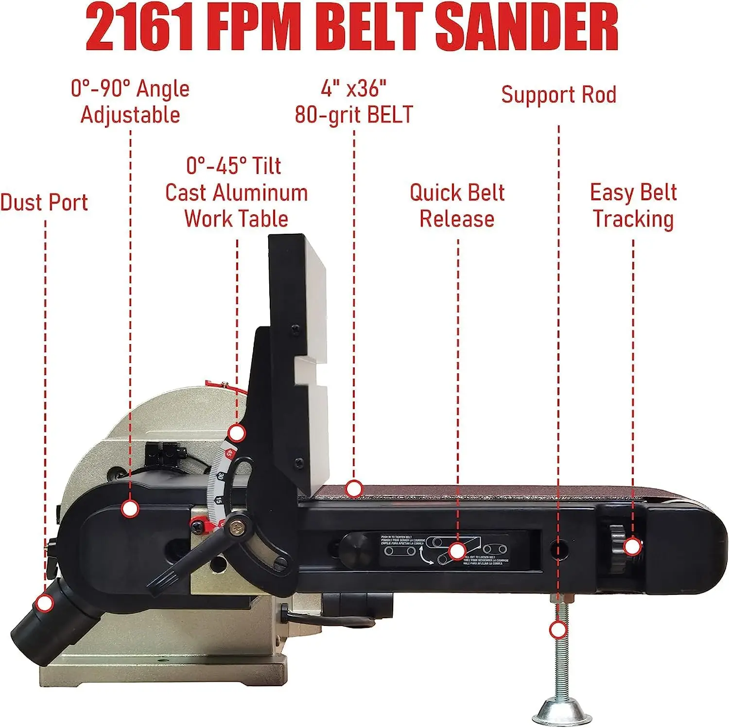 Bench Belt Sander dengan dasar berputar dan koleksi debu pas, sabuk Sander untuk sabuk pertukangan 8 in. Cakram ampelas