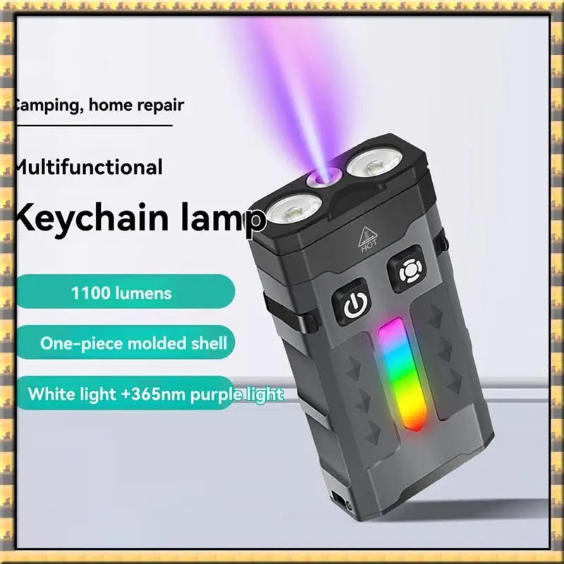 

AA79 New EV20 Keychain EDC UV LED Flashlight Rechargeable Magnetic Work Light Type-C Clip-On Hat Lamp For Camping & Outdoor