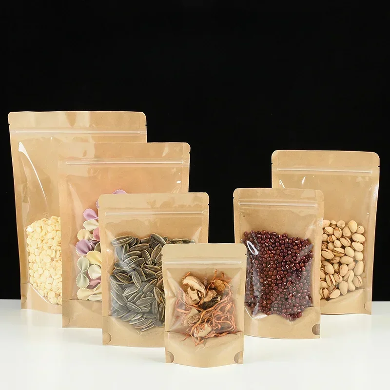 

Kraft Paper Yin-yang Self Sealing Bag Nut Snacks Packaging Bags Moisture-proof Stand Up Seal Up Zip Loch Window Display Pouch