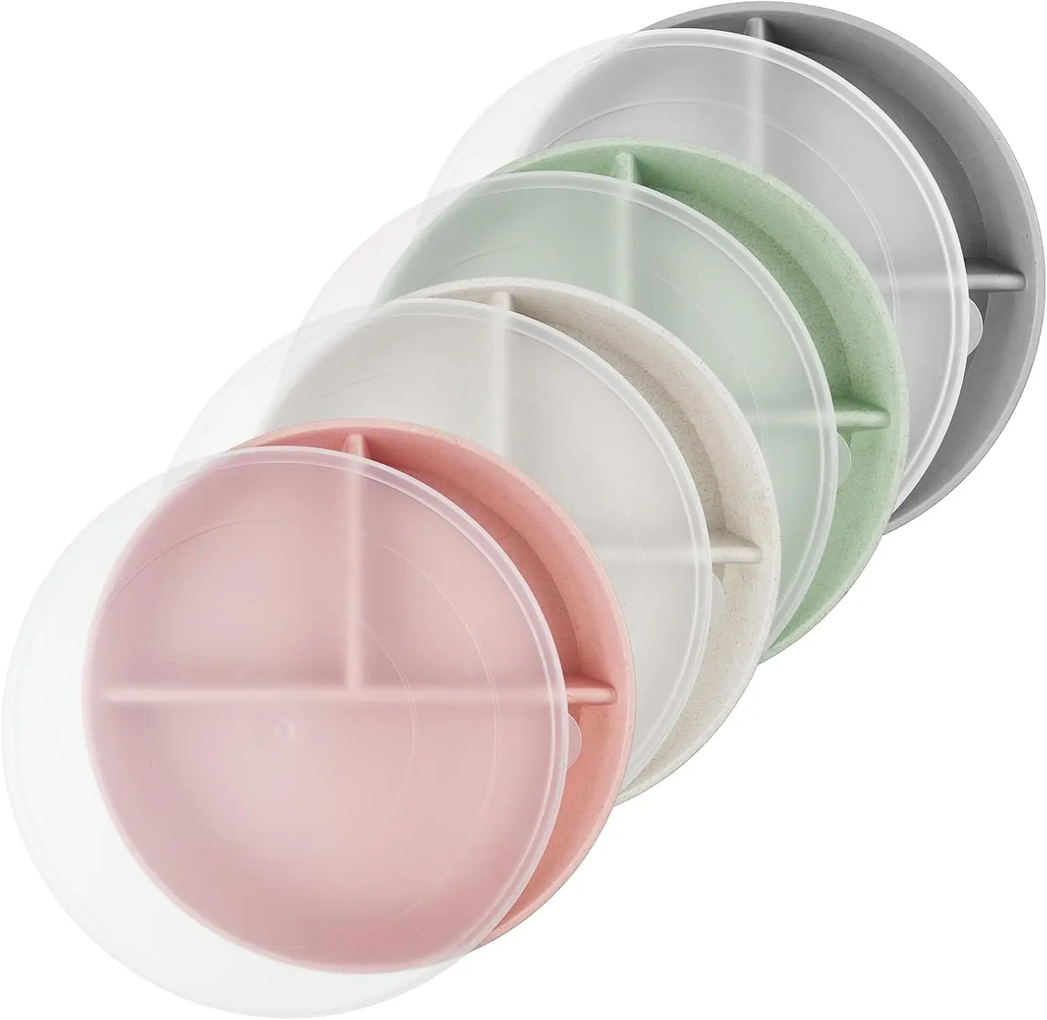 

9 Inch 4PCS Divided Plates with Lids, Portion Control Plates for Kids Adults, Dishwasher Microwave Safe Compartment Plate, Unbreakable Lightweight Reusable Wheat Straw Plate Set