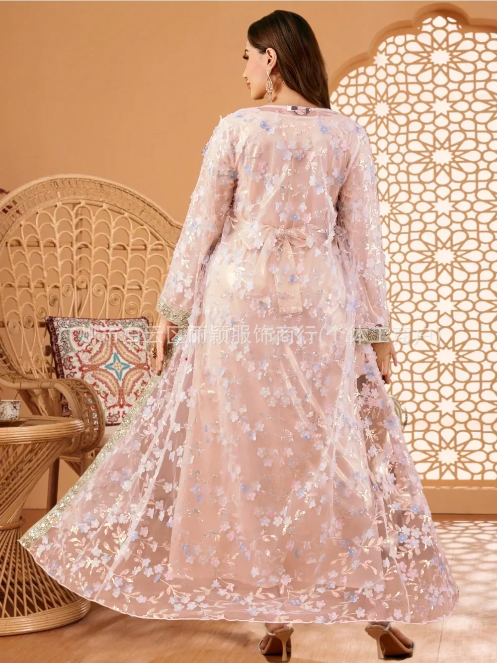 عباية فستان للنساء فساتين الحفلات 2 قطعة مجموعة دانتيل عيد دبي العربية الإسلامية المغربي قفطان سترة رداء 2026 خريف رمضان #6