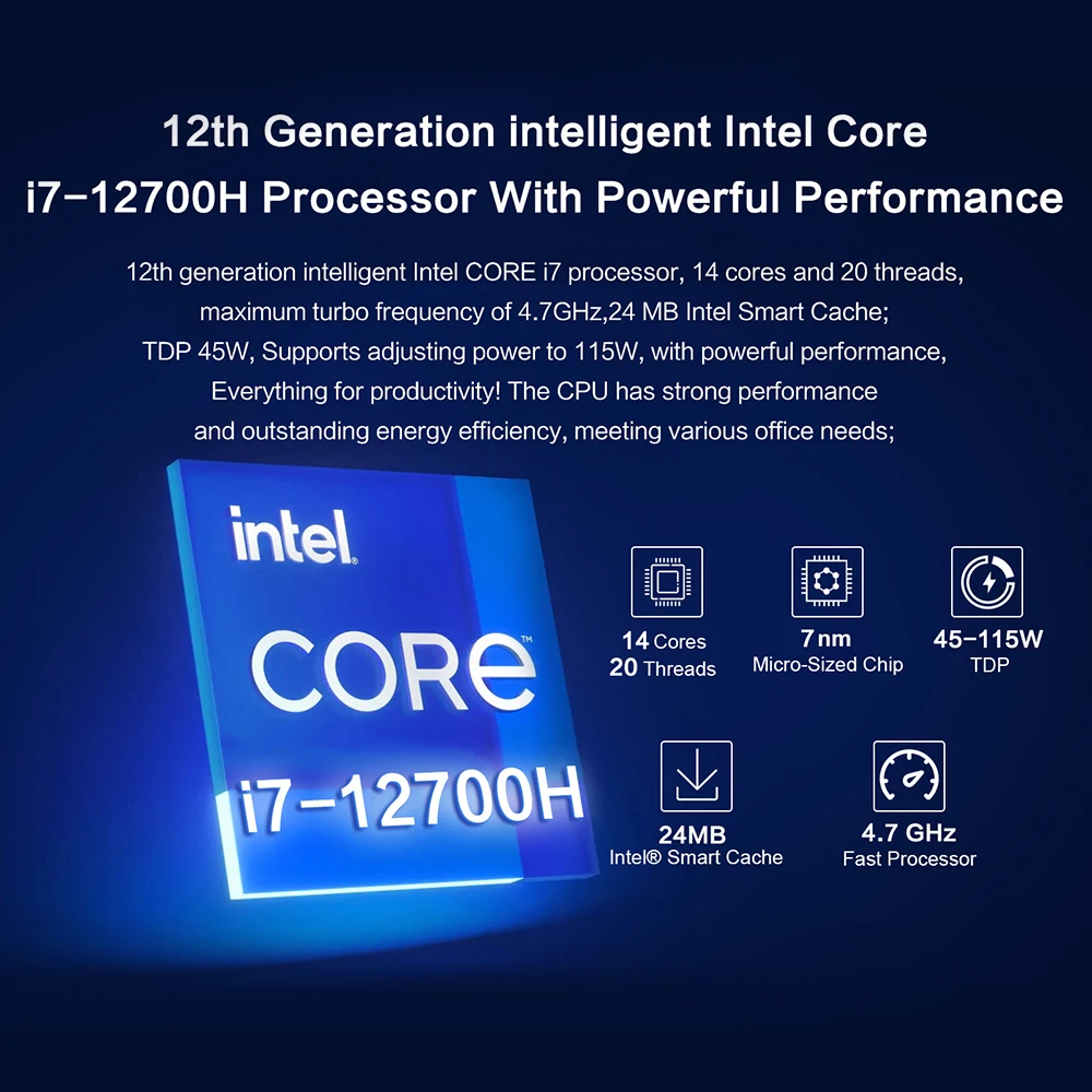 معالج كمبيوتر صغير MLLSE M7 Intel Core i7-12700H 16 جيجابايت رام SSD 1 إلى واي فاي 6 Bt 5.2 Win11 Pro كمبيوتر مكتبي صغير