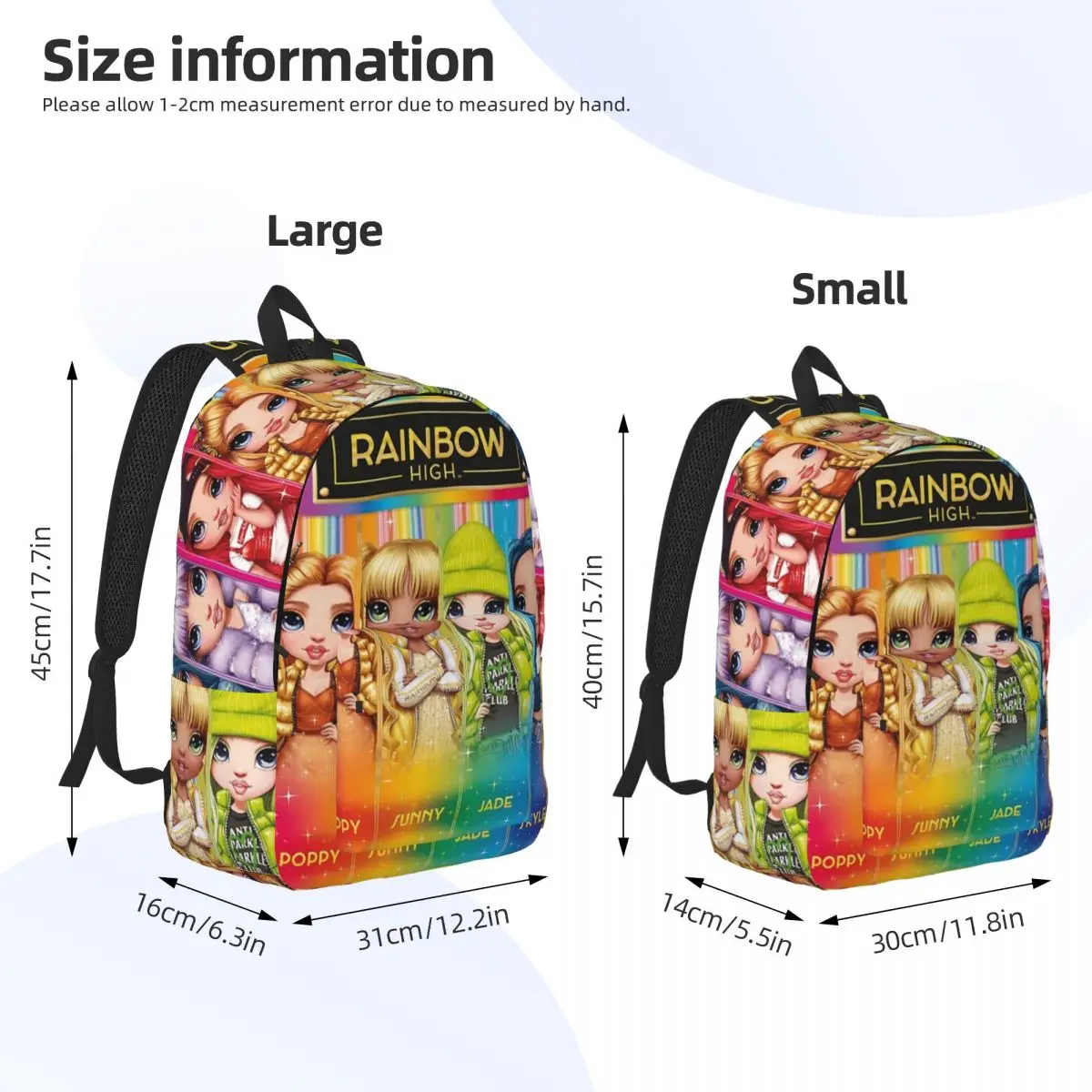 Rainbow High Backpack para estudante do ensino médio, Adolescentes Daypack, Travel Bookbag