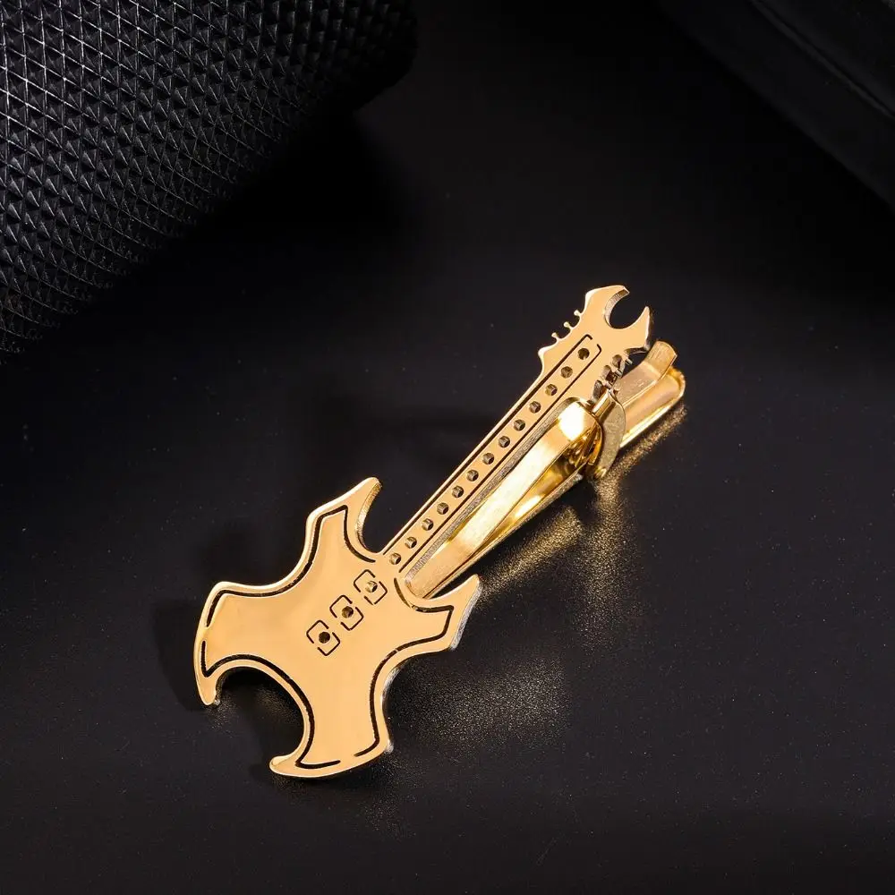 Fashion Treble Clef Guitar Tie Clip Titanium Steel Instrument Music Note Tie Pin Hip Hop Punk Piano Necktie Buckle Men