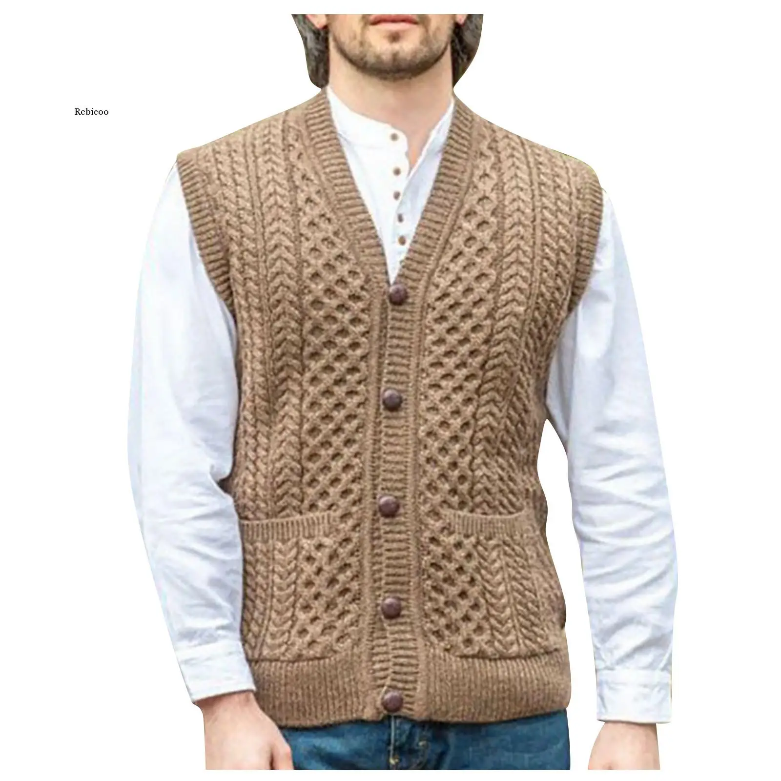 Gilet tricoté sans manches pour homme, pull tendance, Slim, business décontracté, couleur unie, en laine, collection hiver