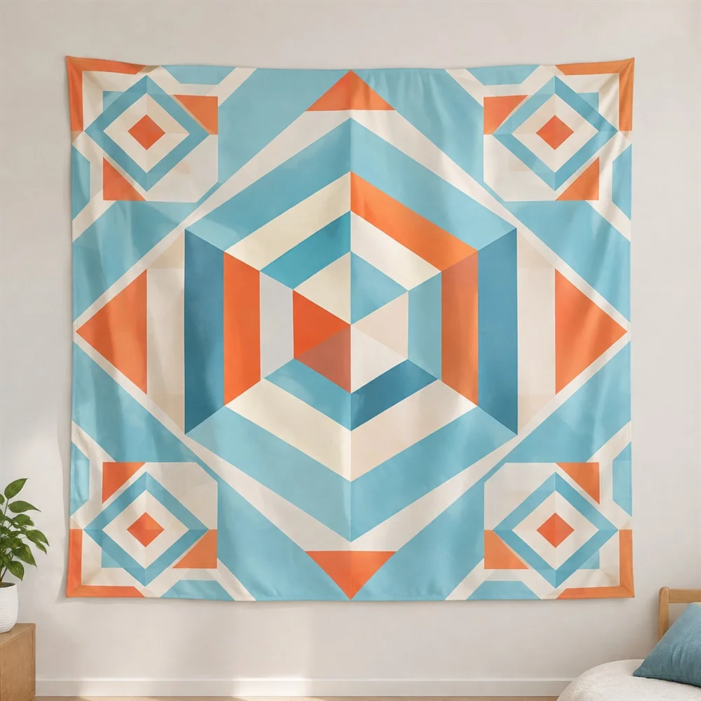 VIKAMA Op Art Geometry Corner Motif Tapestry Wall Hanging, Modern Wall Art Tapestries for Bedroom Nursery Kids Room Living Room