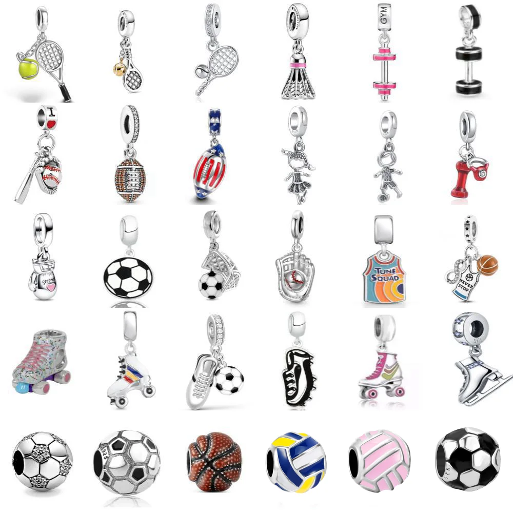 New 925 sterling silver charm football baseball tennis dumbbell pendant suitable for original Pandora bracelet women's jewelry