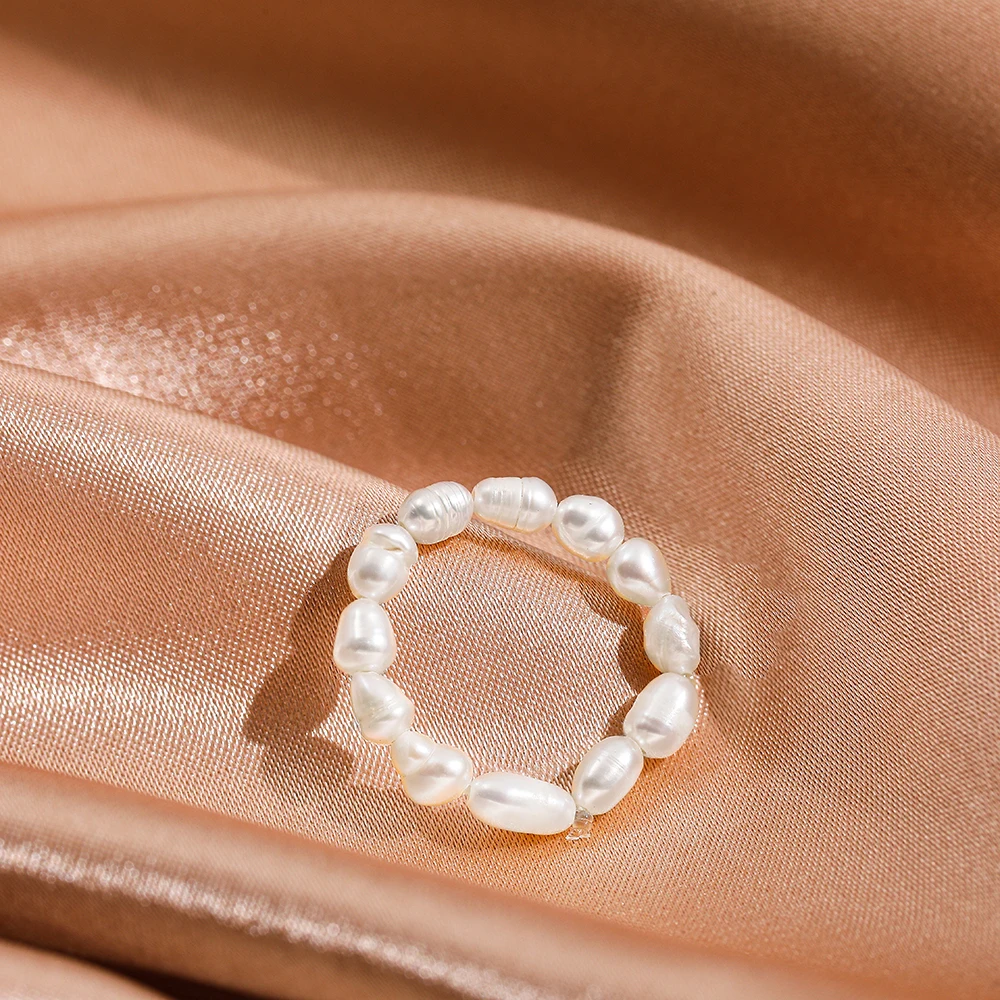 Fashion Freshwater Pearl Rings Women Irregular Bead Pearls Adjustable Elastic Ring Minimalist Jewelry Wholesale