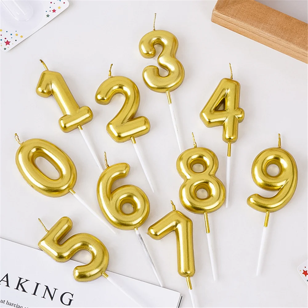 10pcs Number Birthday Candles Opera House Digital Happy Birthday Candle Cake Decoration Party Bright Gold Silver Creative Candle