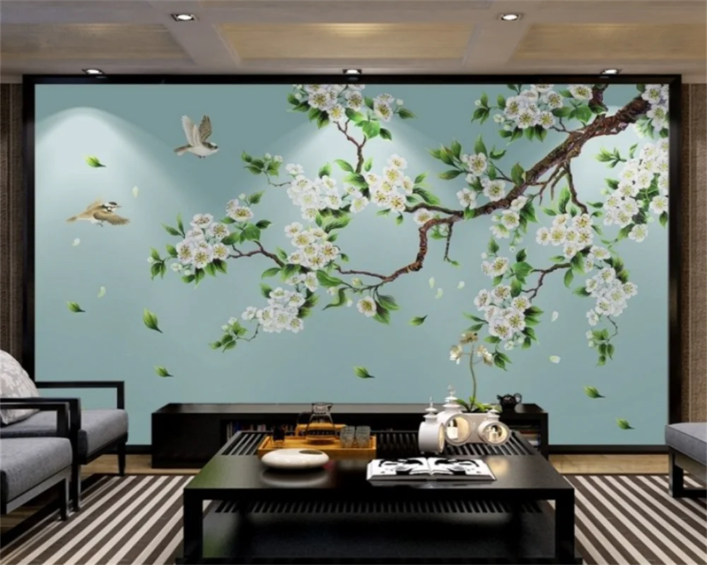 beibehang Custom living room modern new TV background sofa background hand-painted peach blossom papel de parede wallpaper
