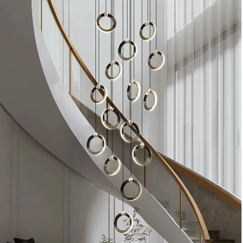 Imagem -04 - Modern Black Ring Led Pendant Light Living Room Decor Chandelier Lighting Duplex Villa Stair Loft Pendurado Lâmpada