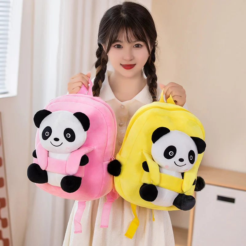 Cartoon Panda Bear Backpack Schoolbag Plushie Red Yellow Black Pink Cartoon Animal Bag Double Shoulder Shopping Wallet Gift