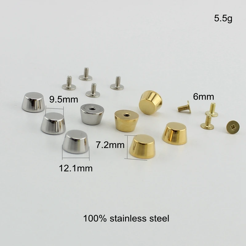 4-10-50pcs 100% stainless steel 12.1X9.5X7.2mm Gold/Silver Finish Repair bags purse base feet rivets studs