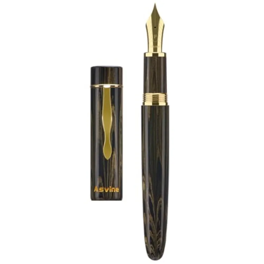 

Fountain pen for writing ebonite material brown color handcrafted with extra-fine nib and converter includes pen box collection