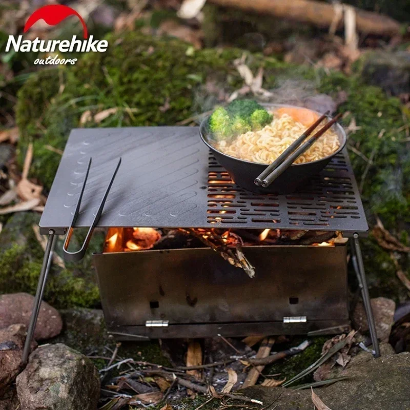 Imagem -03 - Naturehike Placa de Churrasco de Titânio Dobrável Acampamento Portátil Lenha Placa de Churrasco Clipe de Comida de Titânio Ultraleve Bandeja de Cozimento ao ar Livre