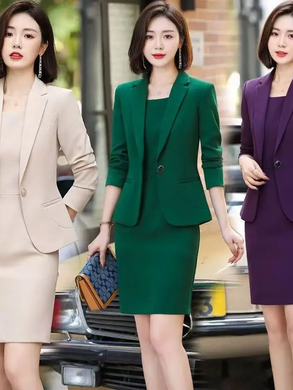 

plus Size Women's Suiting Dress Two-Piece Set Fashionable Slimming Korean Style High Waist Polyester Fiber Long Sleeve