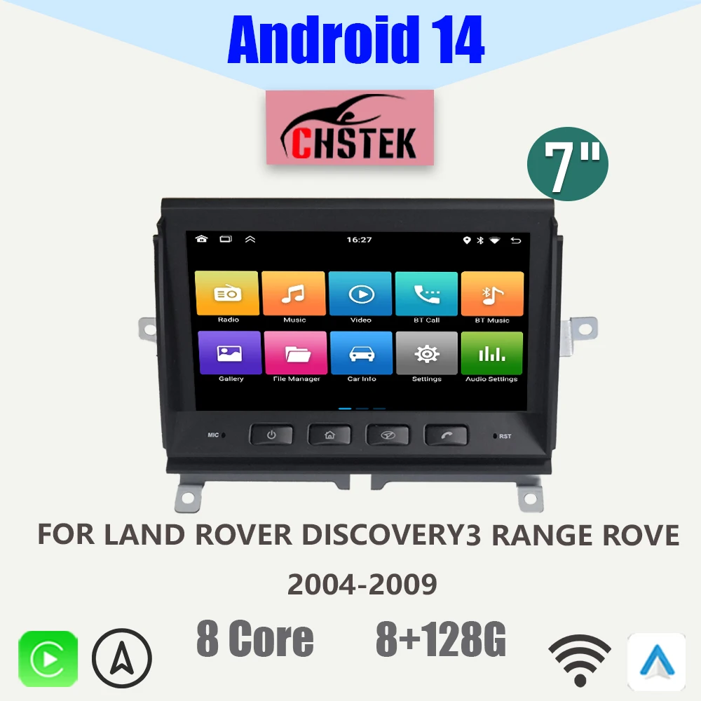 Android 14 Car Head Unit For Land Rover Discovery 3 Range Rove 2004-2009 Wireless Carplay Auto Bluetooth GPS WIFI Autoradio Swap