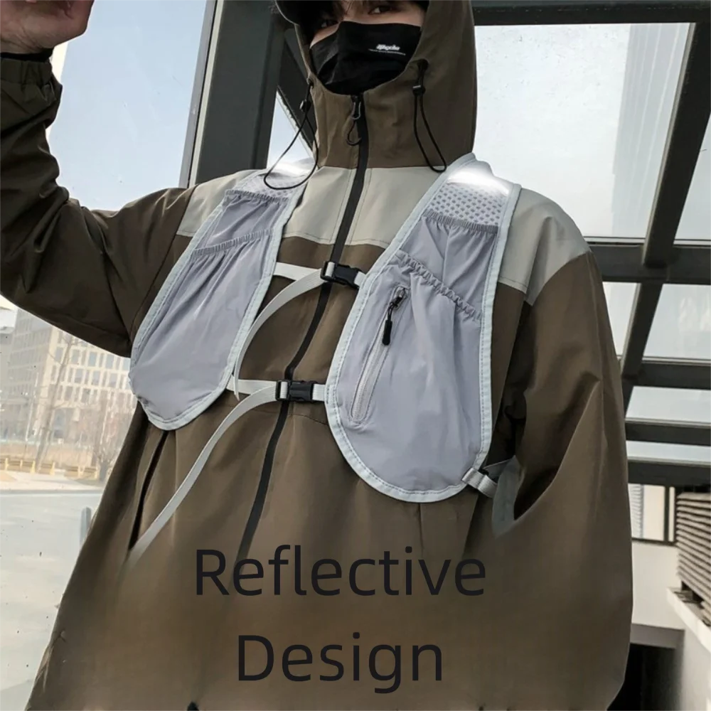 mit reflektierenden Streifen, Laufweste, leicht, atmungsaktiv, Laufwasserflasche, Aufbewahrungsweste mit Handytasche aus Nylon