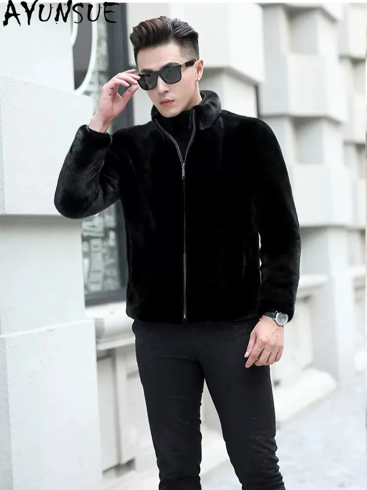 AYUSNUE Natural Mink Real Fur Coat Men Luxury Clothes Baojia Mei Level Whole Mink Coats Man Warm Winter Jacket XS-12XL Куртка