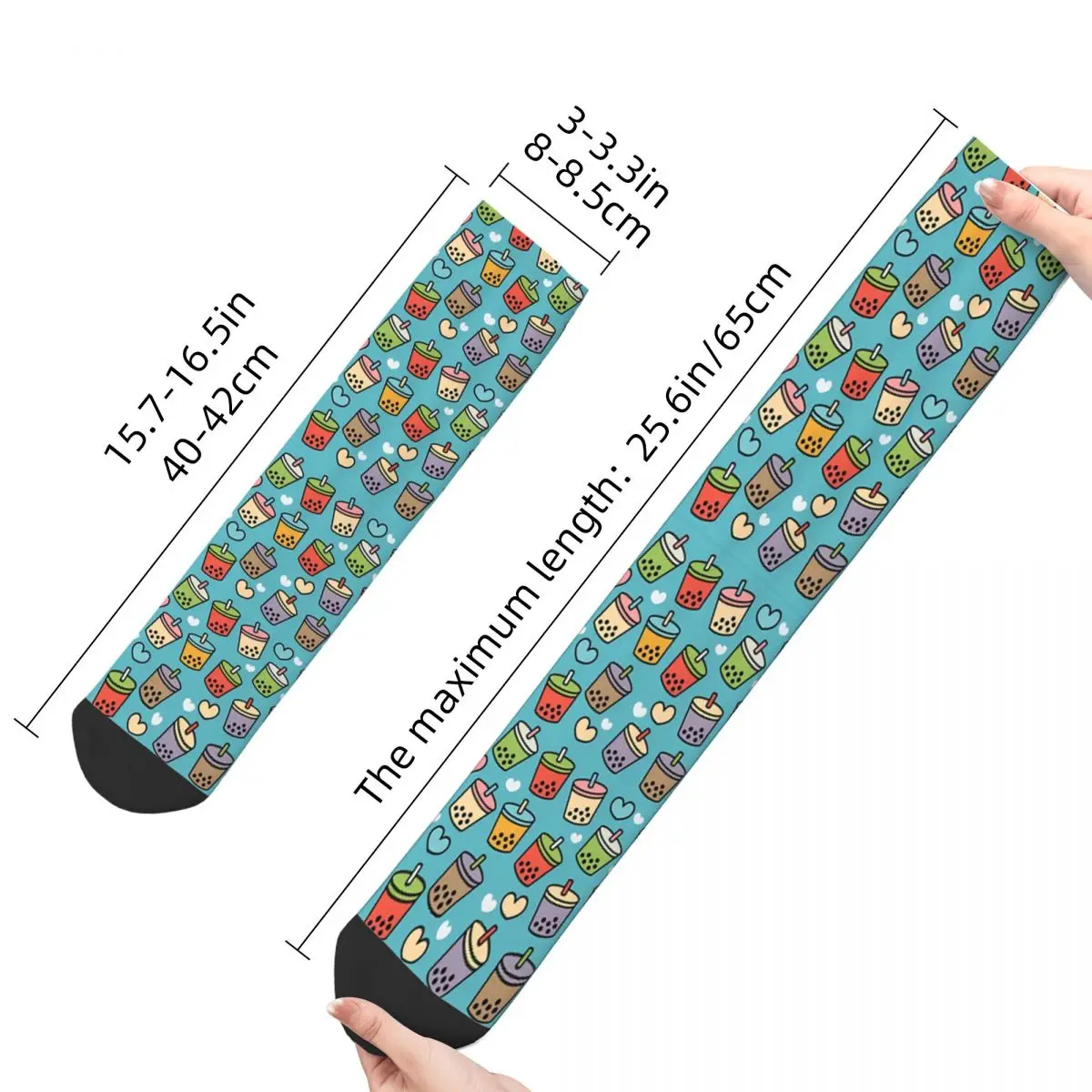 Happy Men's Socks Bubble Tea Flavors And Hearts Vintage Harajuku Milk Tea Hip Hop Seamless Crew Crazy Sock Gift Pattern Printed