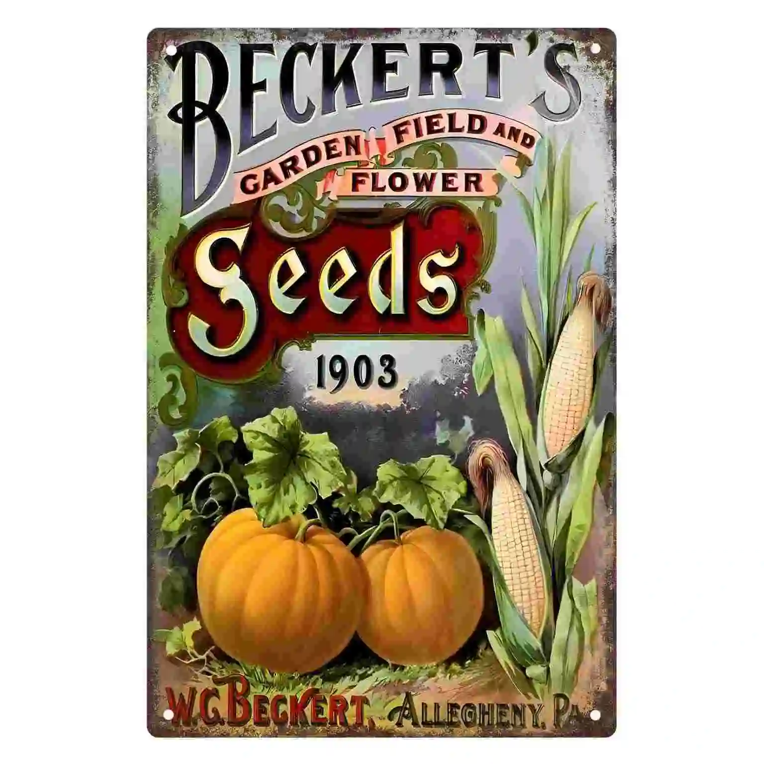2D FLAT 1pc Vintage Beckert's Seeds Garden Field And Flower Metal Wall Sign Decoration for Home Garage Bedroom Porch And Garden
